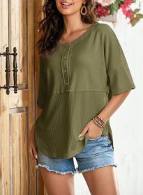 Women's Waffle Knit Top Fashion (Option: Green-M)