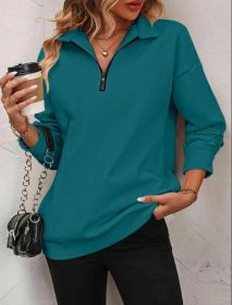 Women's Fashion Half Long-sleeve Zipper Sweatshirt Fashion Pullover (Option: Dark Green-S)