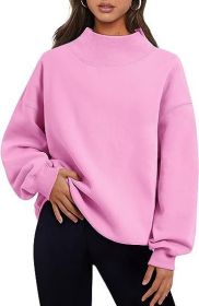 Casual Style Fleece Shirt Thick Half Turtleneck Loose Women's Sweater (Option: Pink-S)