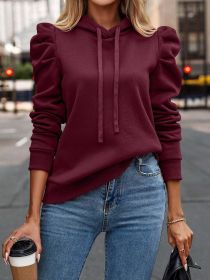 Lapel Hooded Solid Color Long-sleeved Casual Women's Top Sweater (Option: Wine Red-S)