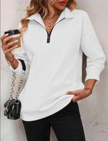 Women's Fashion Half Long-sleeve Zipper Sweatshirt Fashion Pullover (Option: White-S)