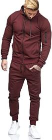 Men's 2 Pieces Tracksuits Running Jogging Athletic Casual Outfits Suit Solid Full Zip Sports Hooded Pants Sweatsuits (Color: army green, size: S)