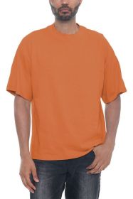 Premium Cotton Drop Shoulder Tee (Color: ORANGE, size: L)