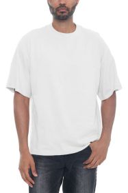 Premium Cotton Drop Shoulder Tee (Color: White, size: L)