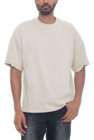 Premium Cotton Drop Shoulder Tee (Color: OATMEAL, size: L)