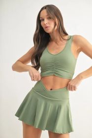 MONO B Ruched Front Active Tank (Color: Moss, size: S)
