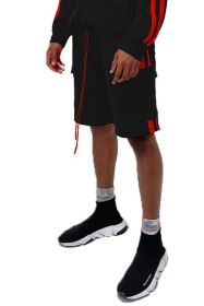 Two Stripe Cargo Pouch Shorts (Color: BLACK RED, size: S)