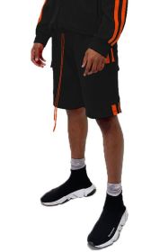 Two Stripe Cargo Pouch Shorts (Color: black orange, size: XL)