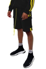 Two Stripe Cargo Pouch Shorts (Color: black yellow, size: 2XL)