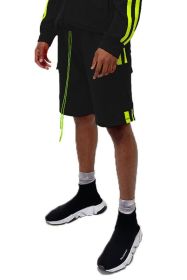 Two Stripe Cargo Pouch Shorts (Color: black lime, size: M)