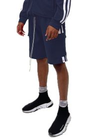 Two Stripe Cargo Pouch Shorts (Color: NAVY WHITE, size: M)