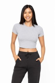 MONO B Essential Micro-ribbed Cropped Athleisure Tee (Color: Heather grey, size: L)