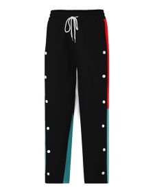 Mens Sweatpants with Side Pockets & Button Detail, Striped Straight Leg Joggers for Fall | Casual (Color: Black, size: XXXL)