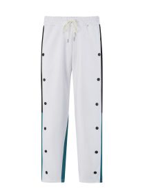 Mens Sweatpants with Side Pockets & Button Detail, Striped Straight Leg Joggers for Fall | Casual (Color: White, size: XXL)