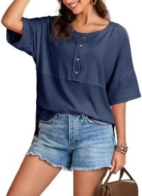 Women's Waffle Knit Top Fashion (Option: Blue-S)
