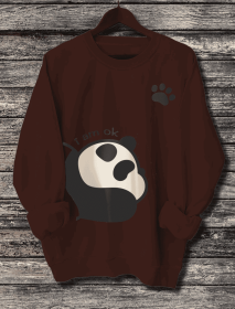 Women's Long Sleeved Panda Print Hoodie (Option: Brown-XXL)