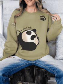 Women's Long Sleeved Panda Print Hoodie (Option: Khaki-XXL)