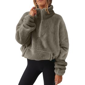 European And American Velvet Fleece-lined Women's Half Zipped Stand Collar Sweater (Option: Matcha-S)