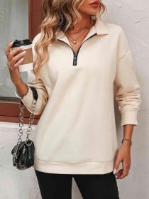 Women's Fashion Half Long-sleeve Zipper Sweatshirt Fashion Pullover (Option: Apricot-M)