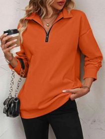 Women's Fashion Half Long-sleeve Zipper Sweatshirt Fashion Pullover (Option: Orange-M)
