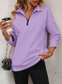 Women's Fashion Half Long-sleeve Zipper Sweatshirt Fashion Pullover (Option: Purple-M)