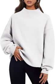 Casual Style Fleece Shirt Thick Half Turtleneck Loose Women's Sweater (Option: White-XL)