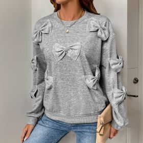 Casual Cool Bow Stitching Gray Women's Round-neck Sweater (Option: Light Gray-L)