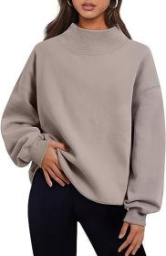 Casual Style Fleece Shirt Thick Half Turtleneck Loose Women's Sweater (Option: Brown-XL)