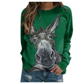 Loose Round Neck Donkey Head Floral Print Long Sleeve Pullover (Option: Green-L)
