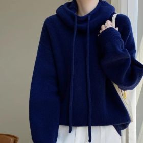 Women's Sweater Thicken Lazy Style All-match Long-sleeved Autumn Winter Warm Casual Sweater For Women (Option: Dark Blue Thin 500g-2XL)