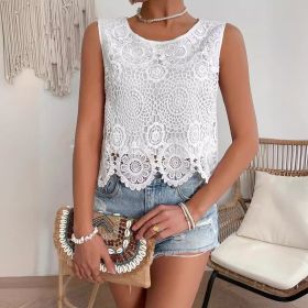 Short Solid Color Lace Casual Bottoming Shirt (Option: White-L)