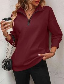 Women's Fashion Half Long-sleeve Zipper Sweatshirt Fashion Pullover (Option: Wine Red-L)